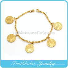 Bracelet en métal polonais brillant Bracelet en acier inoxydable 18K IP Gold Bijoux Femmes Saint Saint Charm